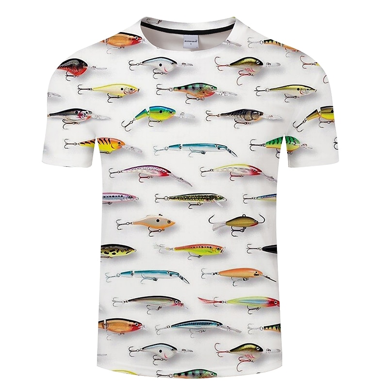 Fishing Mens 3D Shirt | White Cotton | Men's unisex Tee Funny Shirts Animal Graphic Prints Crew Neck 3D Plus Size Casual Daily Short Sleeve