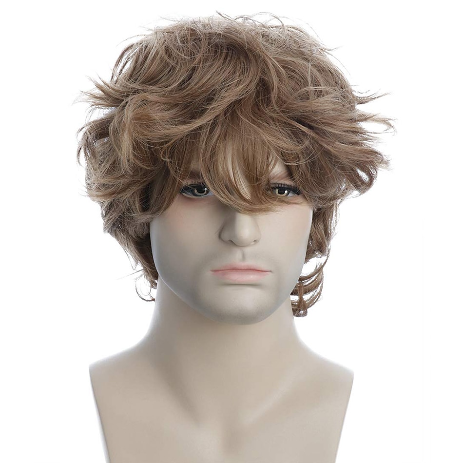Men's Short Curly Hair Fluffy Brown Wig with Halloween Cosplay Wig 8631364  2023 – $