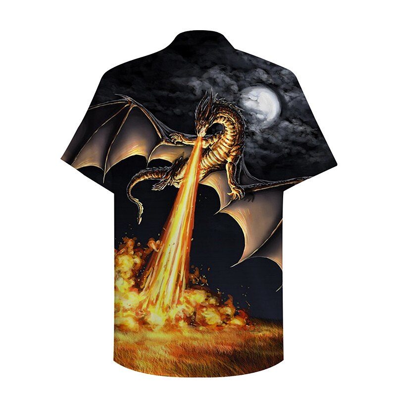Herren Tier Drache Hemd Knopfhemd Kurzarm Modisch Designer Brautkleider schlicht Outdoor Urlaub Casual Frühling Sommer Umlegekragen 3D-Druck Button-Down Schwarz 2025 - $24.99 –P2
