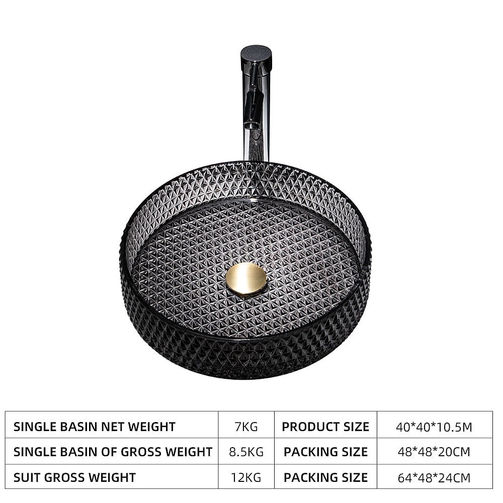 Lavabo de salle de bain avec robinet chromé, lavabo en verre, lavabo à cylindre, lavabo à main, installation de plan de travail, bassin en verre avec robinet en laiton chromé de 2025 ? GBP £225 –P3
