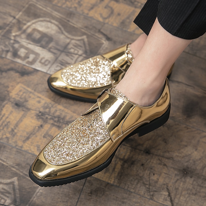 Men's Gold Glitter Dress Shoes – Shiny Formal Buckle Loafers for Parties, Weddings, and Special Events 2025 - $59.99 –P7