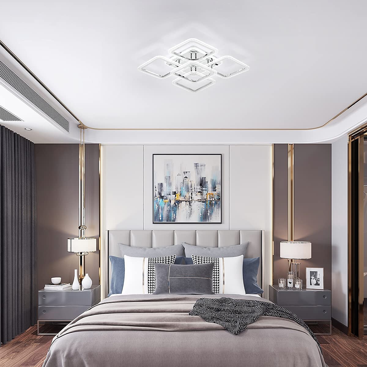 Lampa sufitowa led kwadratowa chromowana lampa sufitowa bańka akrylowa nowoczesna ściemnialna oprawa podtynkowa led z pilotem do salonu sypialnia jadalnia ac110v ac220v 2025 - $211.49 –P1