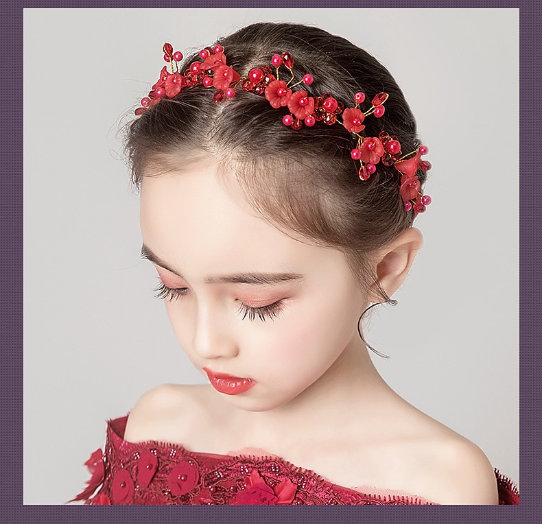 Kids Baby Girls' Headdress Red Flower Girl Dress Headdress Birthday Princess Braided Hair Accessories Girl Head Flower Show Headband 2026 - $9.49 –P7