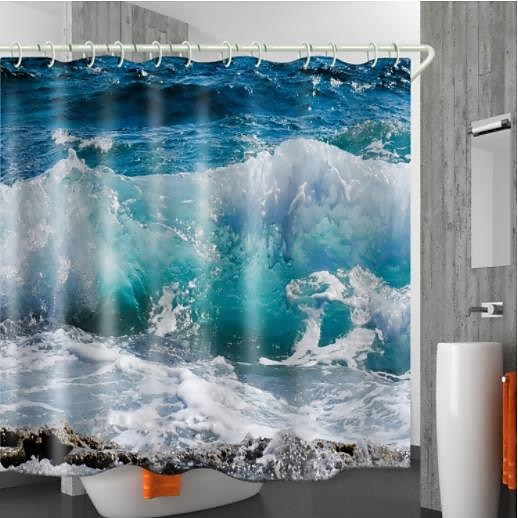 Занавеска для душа с крючками 180 см * 180 см (70" * 70") Подходит для разделения мокрой и сухой зоны водонепроницаемая маслостойкая узор заката на берегу моря 2025 - $13.99 –P7