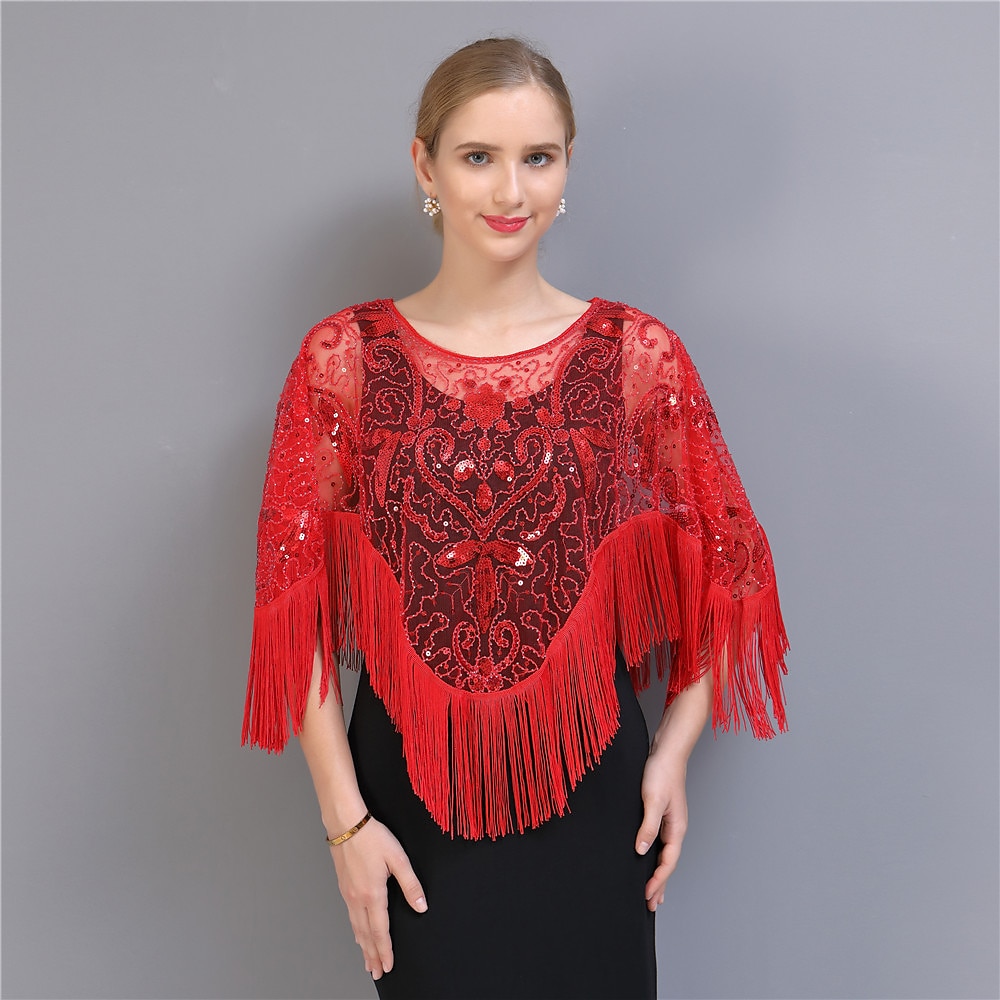 Vintage 1920s The Great Gatsby Flapper Shawls The Great Gatsby Wedding  Guest Sequins Tassel Fringe Sequin