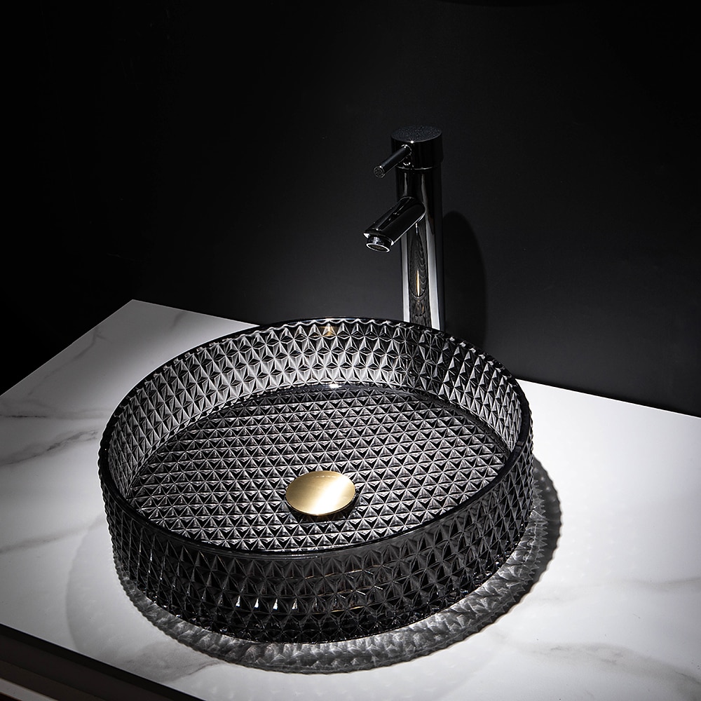 Lavabo de salle de bain avec robinet chromé, lavabo en verre, lavabo à cylindre, lavabo à main, installation de plan de travail, bassin en verre avec robinet en laiton chromé de 2025 ? GBP £225 –P5
