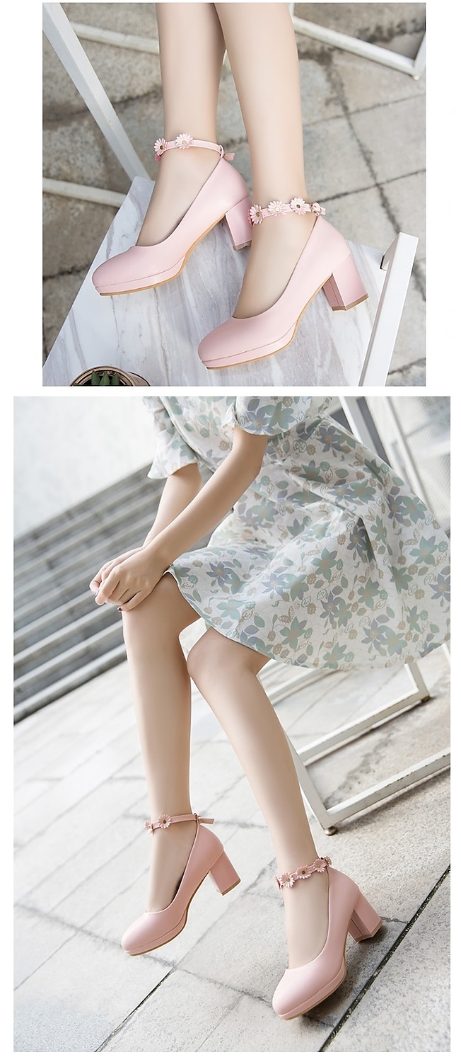 Girls' White Block Heel Dress Shoes with Daisy Flower Ankle Strap - Cute Formal Mary Jane Pumps for Special Occasions 2025 - $42.99 –P9
