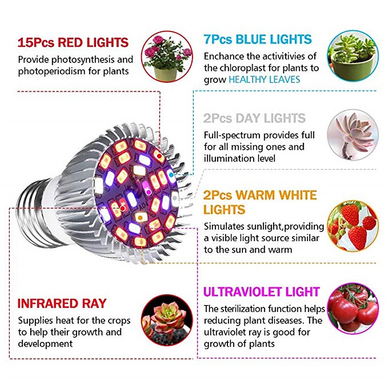 volledig spectrum led kweeklamp e27/gu10/e14 lamp - uv zwart licht & ir 28 leds voor kas & plantenkweekset van 4/6 2025 - $25.99 –P3