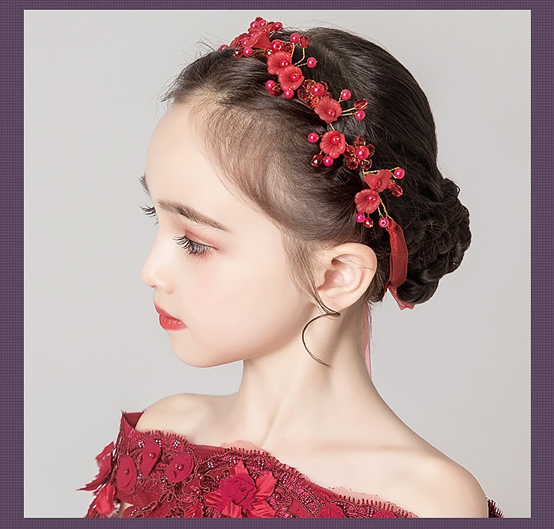 Kids Baby Girls' Headdress Red Flower Girl Dress Headdress Birthday Princess Braided Hair Accessories Girl Head Flower Show Headband 2026 - $9.49 –P6