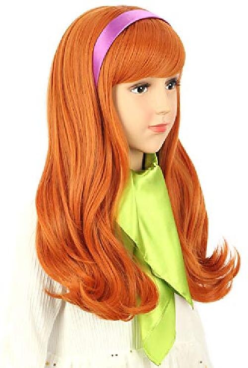 vgbeaty parrucca arancione a onda lunga per bambini con sciarpa di seta verde e fascia viola parrucca cosplay anime parrucche di Halloween del 2025 a $25.99 –P2