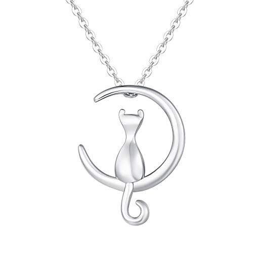fancime prata esterlina lua crescente colar pingente gato meia lua chifre duplo gato lua colar joias dinty presentes para mães mulheres meninas adolescentes, extensor de 16 + 2 " de 2025 por $3.49 –P1