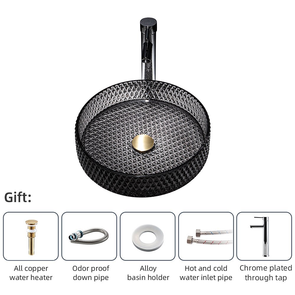 Lavabo de salle de bain avec robinet chromé, lavabo en verre, lavabo à cylindre, lavabo à main, installation de plan de travail, bassin en verre avec robinet en laiton chromé de 2025 ? GBP £225 –P2