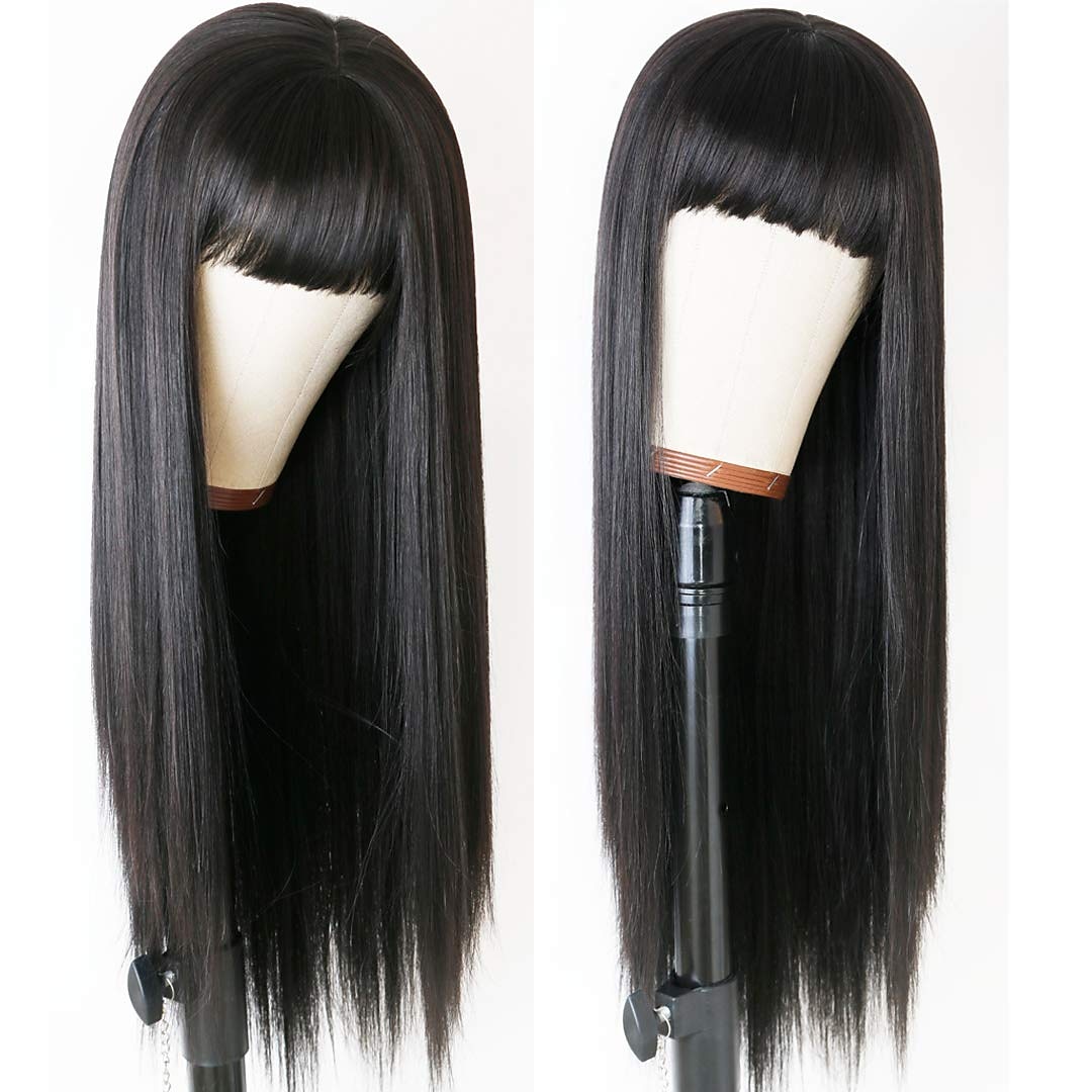 groene pruik steil haar pruik met lucht pony machine pruik diepe wortel gradiënt groen 2 kleuren lange hittebestendige vezel synthetisch haar lijm gratis 24 inch 2025 - $28.99 –P8