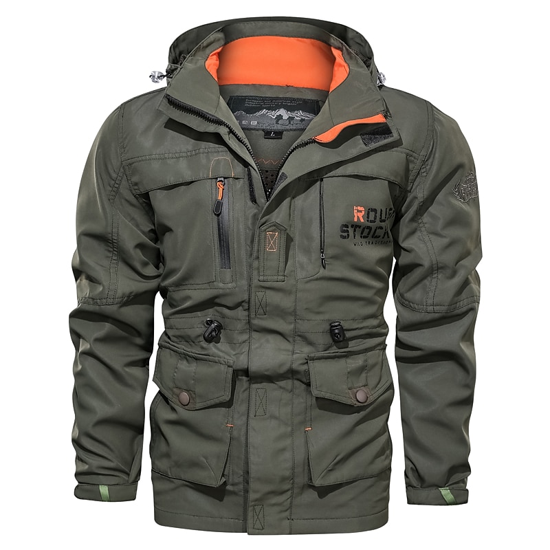 Men's Winter Coat Winter Jacket Jacket Hoodied Jacket Sports Outdoor Hiking Windproof Warm Print Zipper Fall Winter Solid Colored Sporty Turndown Regular Army Green Red Blue Khaki Jacket 2025 - $55.99 –P2