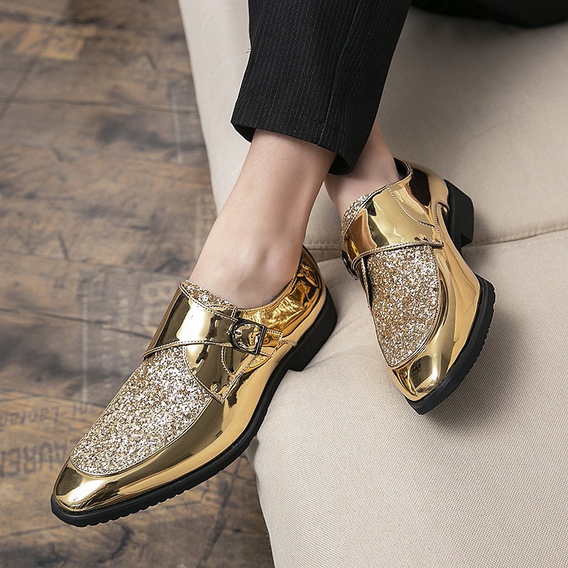 Men's Gold Glitter Dress Shoes – Shiny Formal Buckle Loafers for Parties, Weddings, and Special Events 2025 - $59.99 –P5