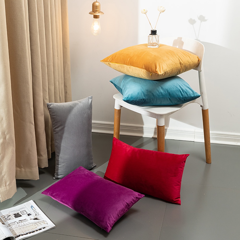 dekorative kasteputer høst putetrekk putetrekk moderne enkel tykk nederlandsk fløyel ensfarget sofa stue soverom 1 stk rosa blå salvie grønn lilla 2025 - $10.99 –P12