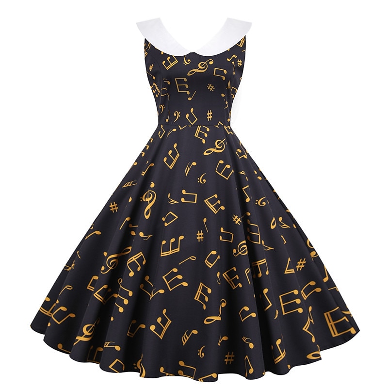 Retro / vintage 1950 Rochie de epoca Rochie leagăn Rochie Flare Note muzicale Pentru femei Carnaval Mascaradă Casul / Zilnic Petrecerea Burlăcițelor Adulți Rochie Rochii de acasă 2025 - $23.99 –P5