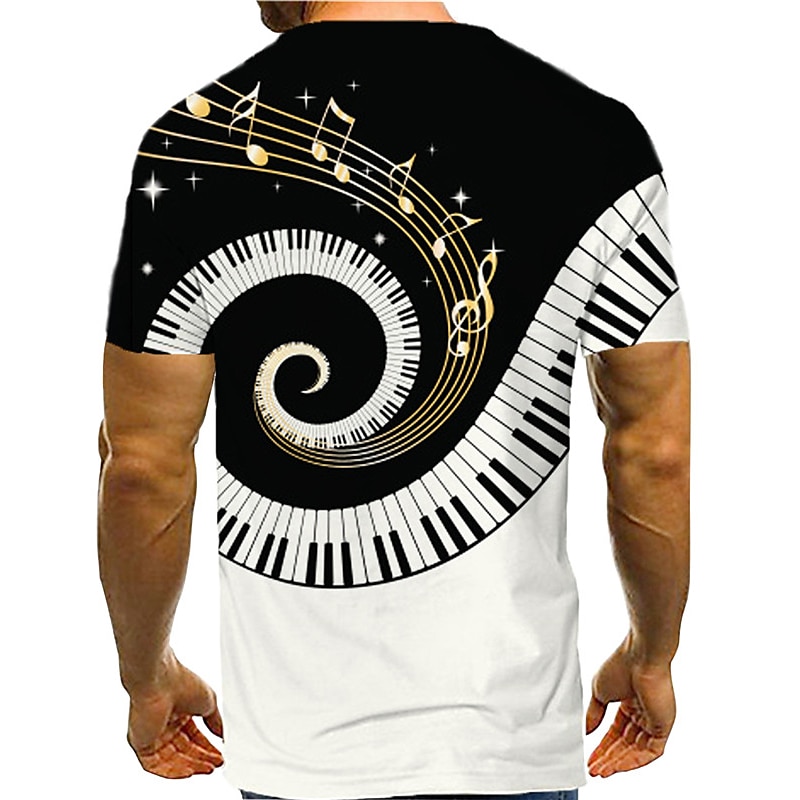muziekfestival Voor heren 3D Muziekinstrument Overhemd T-shirt T-shirts Korte mouw T-shirt 3D-afdrukken Ronde hals Overhemd Ontwerper Casual Groot en klein Dagelijks Feestdagen Zwart / Wit Zomer 2025 - $17.99 –P2