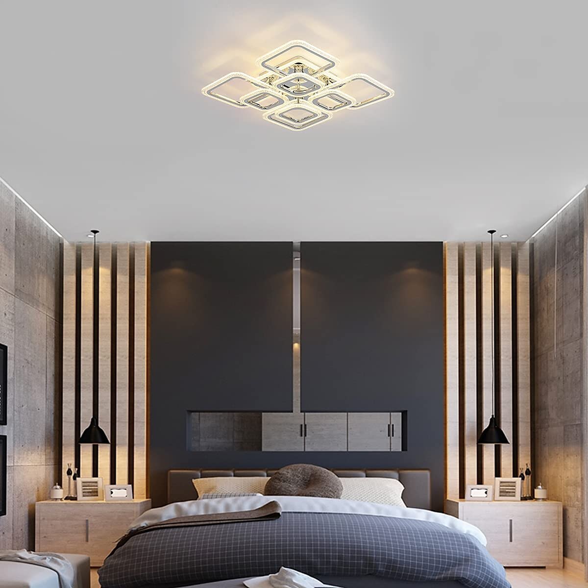 Lampa sufitowa led kwadratowa chromowana lampa sufitowa bańka akrylowa nowoczesna ściemnialna oprawa podtynkowa led z pilotem do salonu sypialnia jadalnia ac110v ac220v 2025 - $211.49 –P2