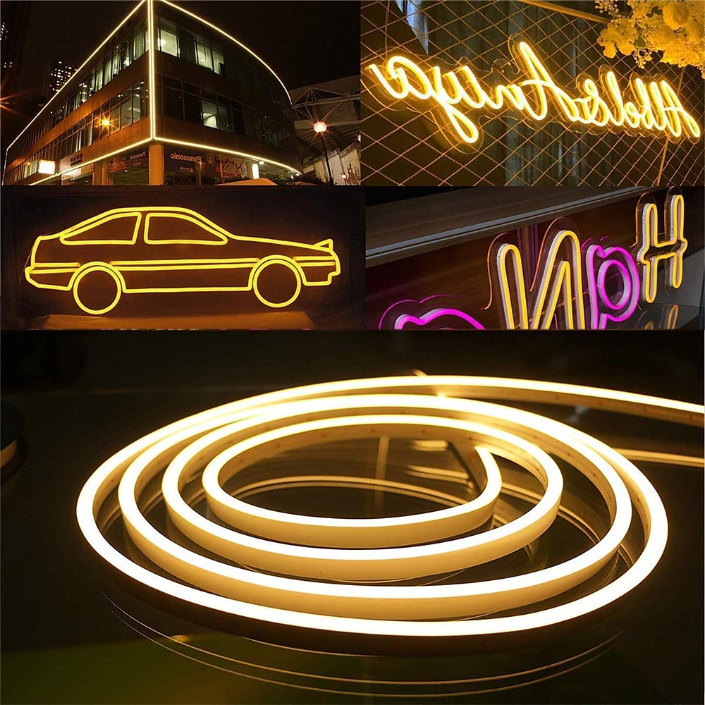 led neon flex strip světla 6mm úzké neonové světlo 12v led strip vodotěsný 5m ořezatelný diy led neonový světelný pás pro vnitřní venkovní domácí dekoraci a dc12v adaptér a dotykový stmívač switch kit 2025 - $40.99 –P10