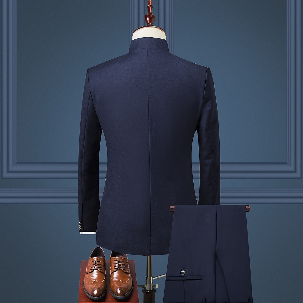 Completi da Sposa Uomo Nero Borgogna Blu Scuro 2 Pezzi Colore Solido Sottile Unico Petto Tre Bottoni del 2025 a $122.99 –P2