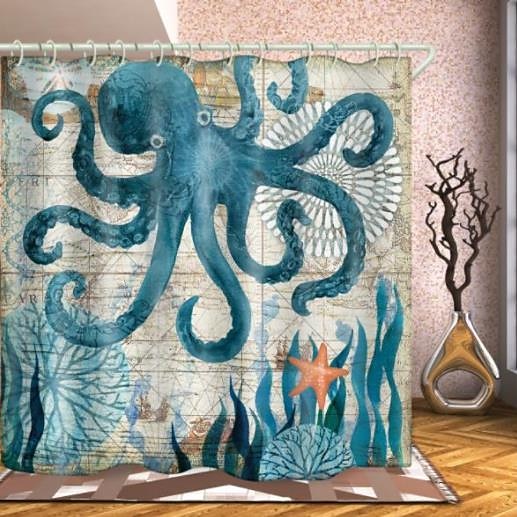 Závěs do sprchy s háčky 180cm*180cm(70"*70") polyester pratelný voděodolný vzor oceánské krajiny 2025 - $25.99 –P6