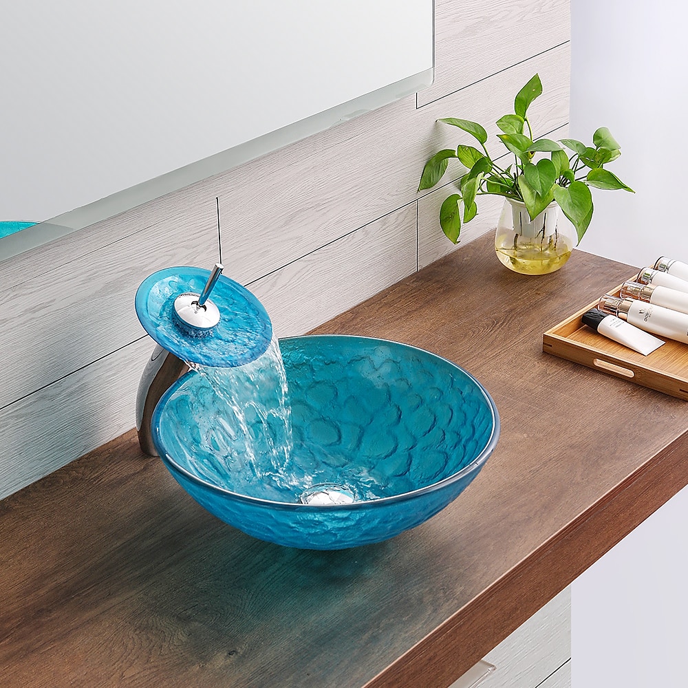 lavandino del bagno / rubinetto del bagno / lavabo per lavabo con anello di montaggio del bagno - lavello rotondo in vetro temperato del 2025 a $315.89 –P8