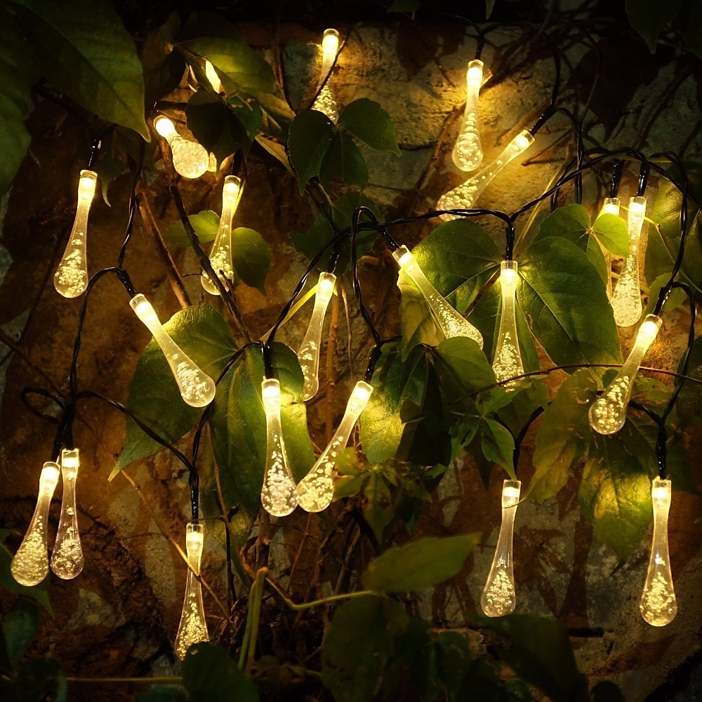 utendørs solstreng lys utendørs vanntett sol vanndråpe fairy streng lys 7m 50leds dekorativ lampe jul bryllup utendørs hage gårdsplass plen dekorasjon ledet sol hage lys 2025 - $30.99 –P8