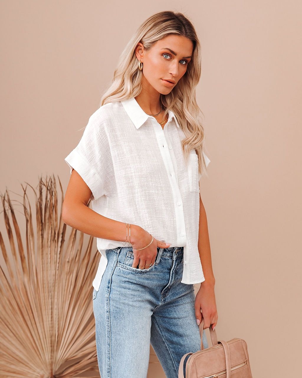 Mulheres Camisa Social Botão para cima Camisa de algodão e linho Blusa Tecido Diário Básico Casual Manga Curta Colarinho de Camisa Tops regulares Trabalho Casual Diário Patchwork Branco Rosa Vermelho de 2025 por $23.99 –P5