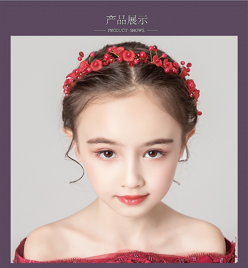 Kids Baby Girls' Headdress Red Flower Girl Dress Headdress Birthday Princess Braided Hair Accessories Girl Head Flower Show Headband 2026 - $9.49 –P1