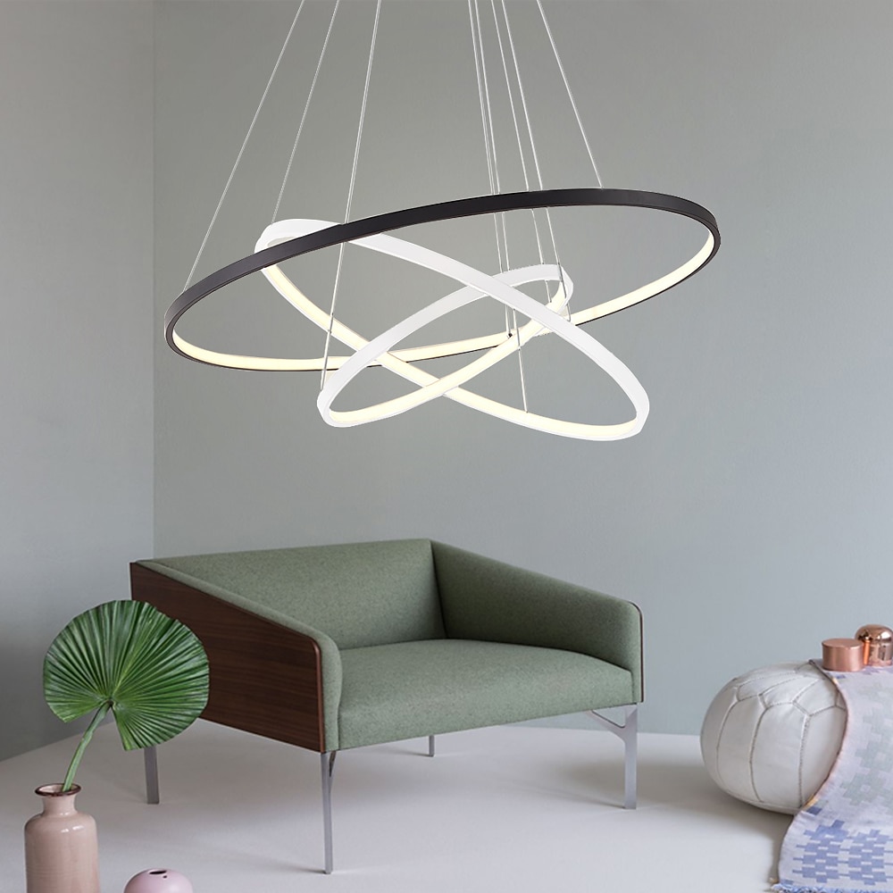 3-Light 80/60/40/20 cm LED Pendant Light Metal Acrylic Ring Circle Design Dimmable Painted Finishes Modern 90W/113W 3-Rings 4-Rings ONLY DIMMABLE WITH REMOTE CONTROL 2025 - $249.99 –P14