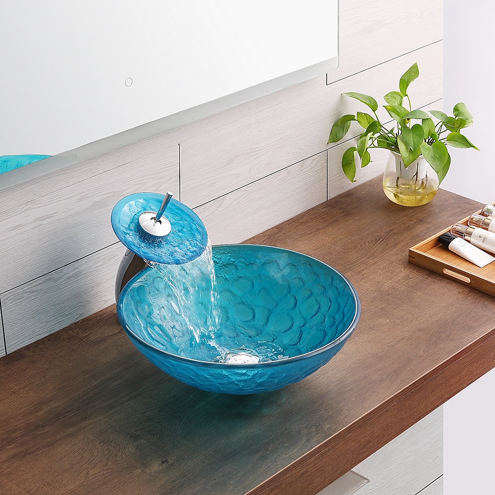lavandino del bagno / rubinetto del bagno / lavabo per lavabo con anello di montaggio del bagno - lavello rotondo in vetro temperato del 2025 a $315.89 –P9