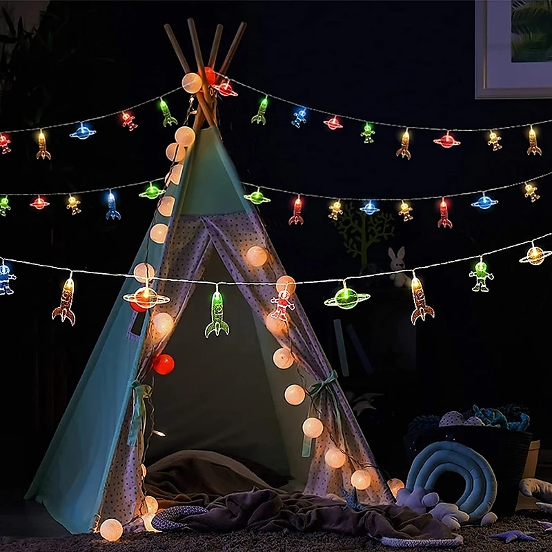 LED-Lichterketten Raum Astronauten batteriebetriebene Lichterkette 2m 10leds Rakete Planet Lampe Raum Urlaub Party Home Raumdekoration Geschenke für Kinder 2026 - $12.49 –P2