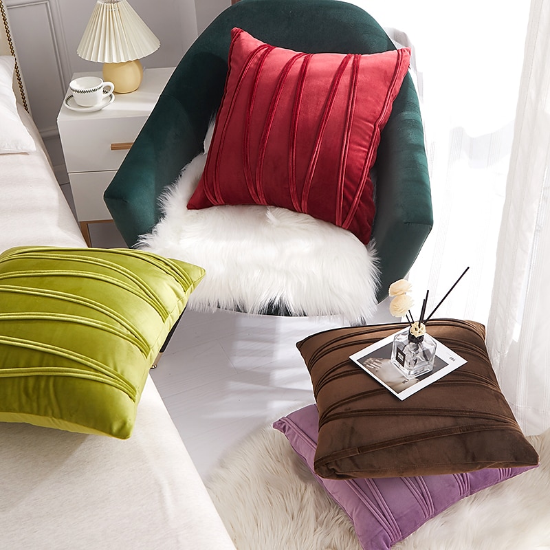 almohadas decorativas fundas de almohada de terciopelo grueso funda de cojín de sofá a cuadros a rayas 3d cojín al aire libre fundas de almohada de patio para jardín sofá de banco de granja rosa azul 2025 - $13.99 –P10