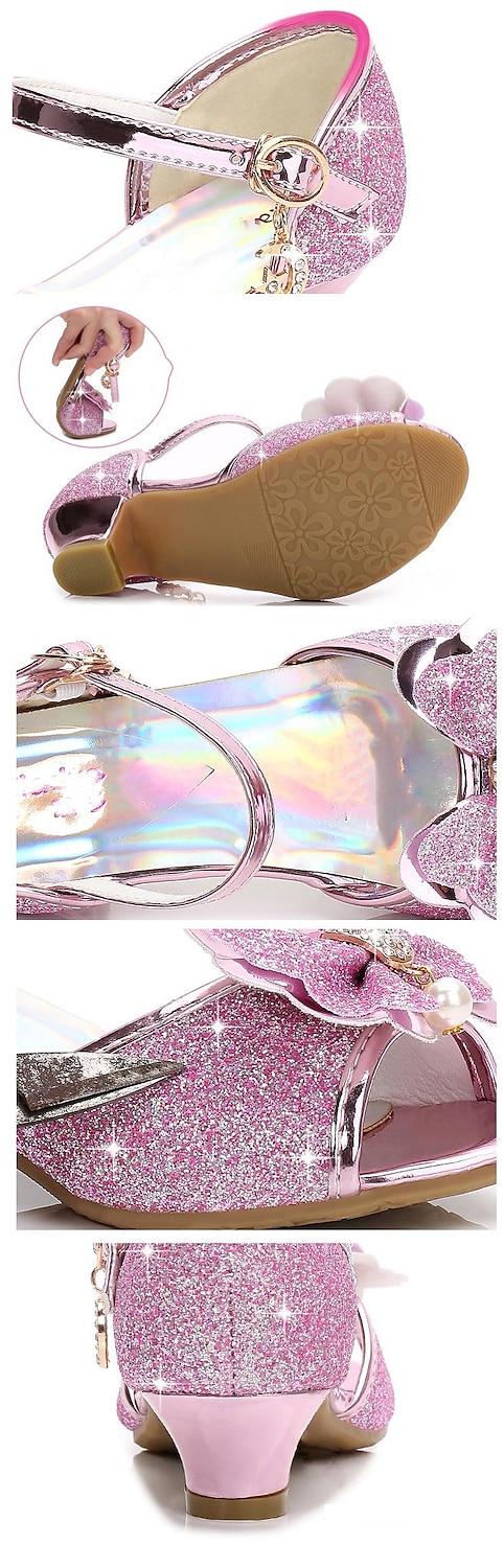 Girls' Blue Glitter Princess Shoes with Bow and Pearl Charm – Sparkly Low Heel Sandals for Parties, Weddings, and Dress-Up 2025 - $32.99 –P5