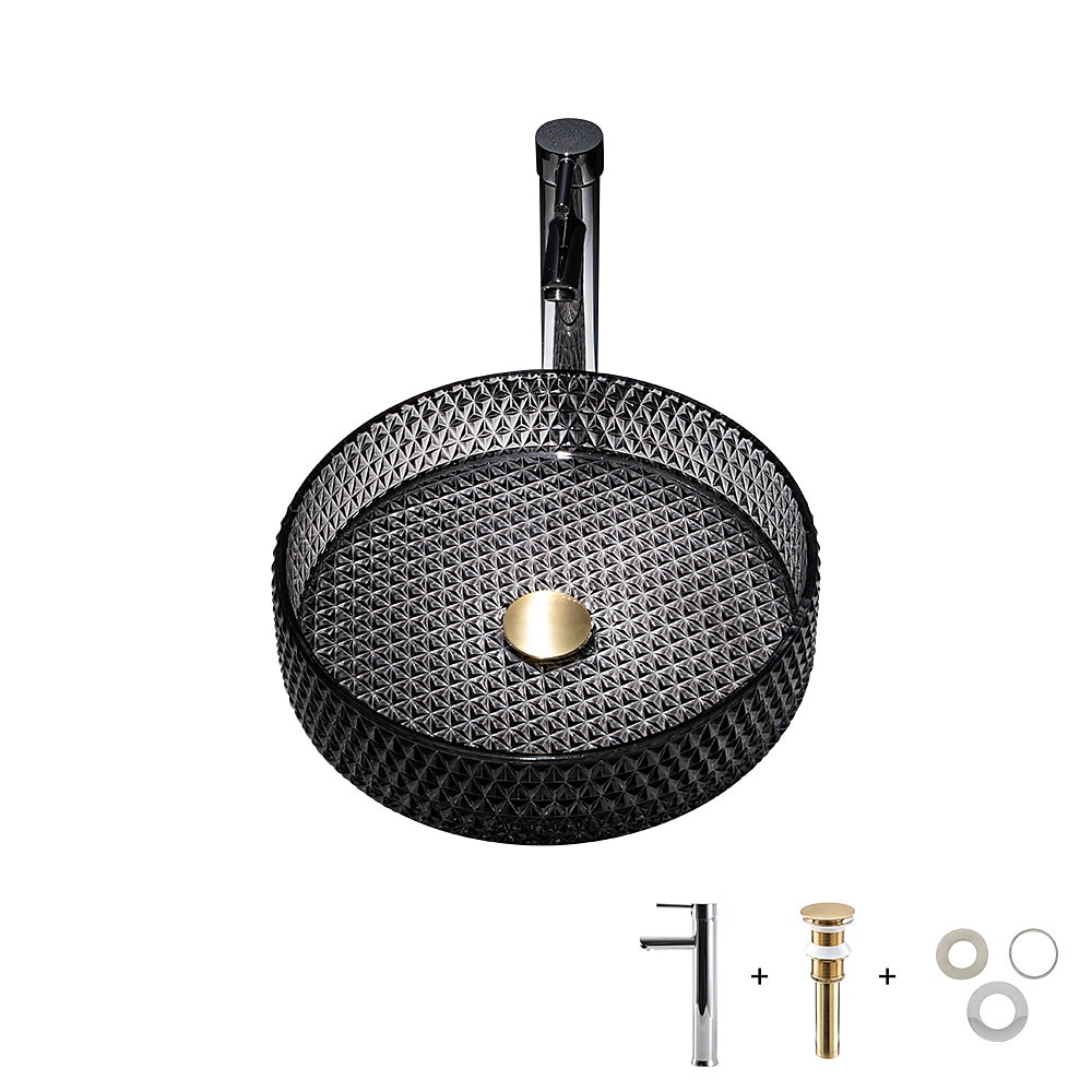 Lavabo de salle de bain avec robinet chromé, lavabo en verre, lavabo à cylindre, lavabo à main, installation de plan de travail, bassin en verre avec robinet en laiton chromé de 2025 ? GBP £225 –P17