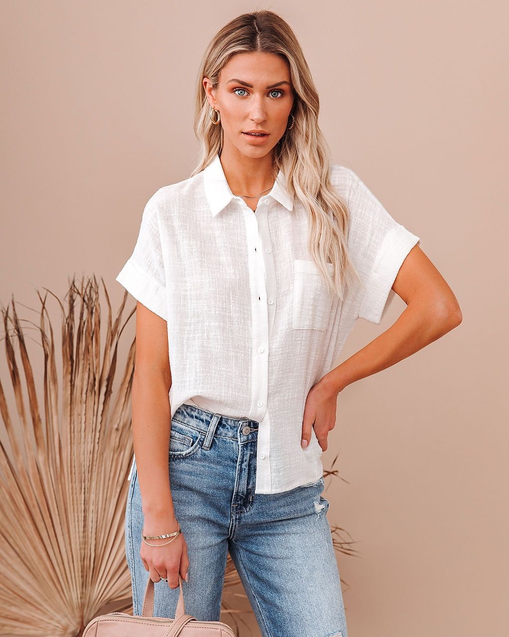 Mulheres Camisa Social Botão para cima Camisa de algodão e linho Blusa Tecido Diário Básico Casual Manga Curta Colarinho de Camisa Tops regulares Trabalho Casual Diário Patchwork Branco Rosa Vermelho de 2025 por $23.99 –P3