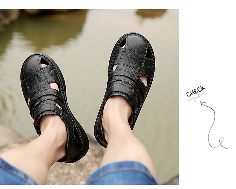 Men's Black Faux Leather Closed-Toe Sandals with Adjustable Straps for Casual and Outdoor Wear 2025 - $26.99 –P1