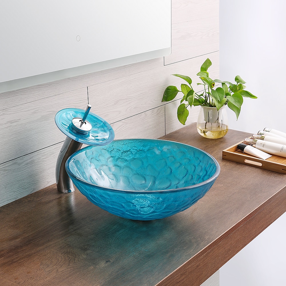 lavandino del bagno / rubinetto del bagno / lavabo per lavabo con anello di montaggio del bagno - lavello rotondo in vetro temperato del 2025 a $315.89 –P3