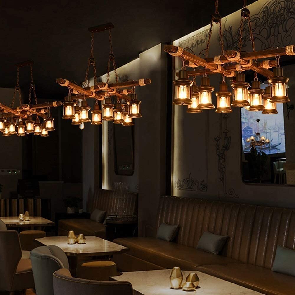 LED Pendant Light Vintage Chandelier Wood 8-Light 100cm Industrial Wooden Metal Retro Glass Shade Suitable for Billiard Table Kitchen Island Bar Height Adjustable Chandelier E27 AC220V E26 AC110V 2025 - $485.69 –P12