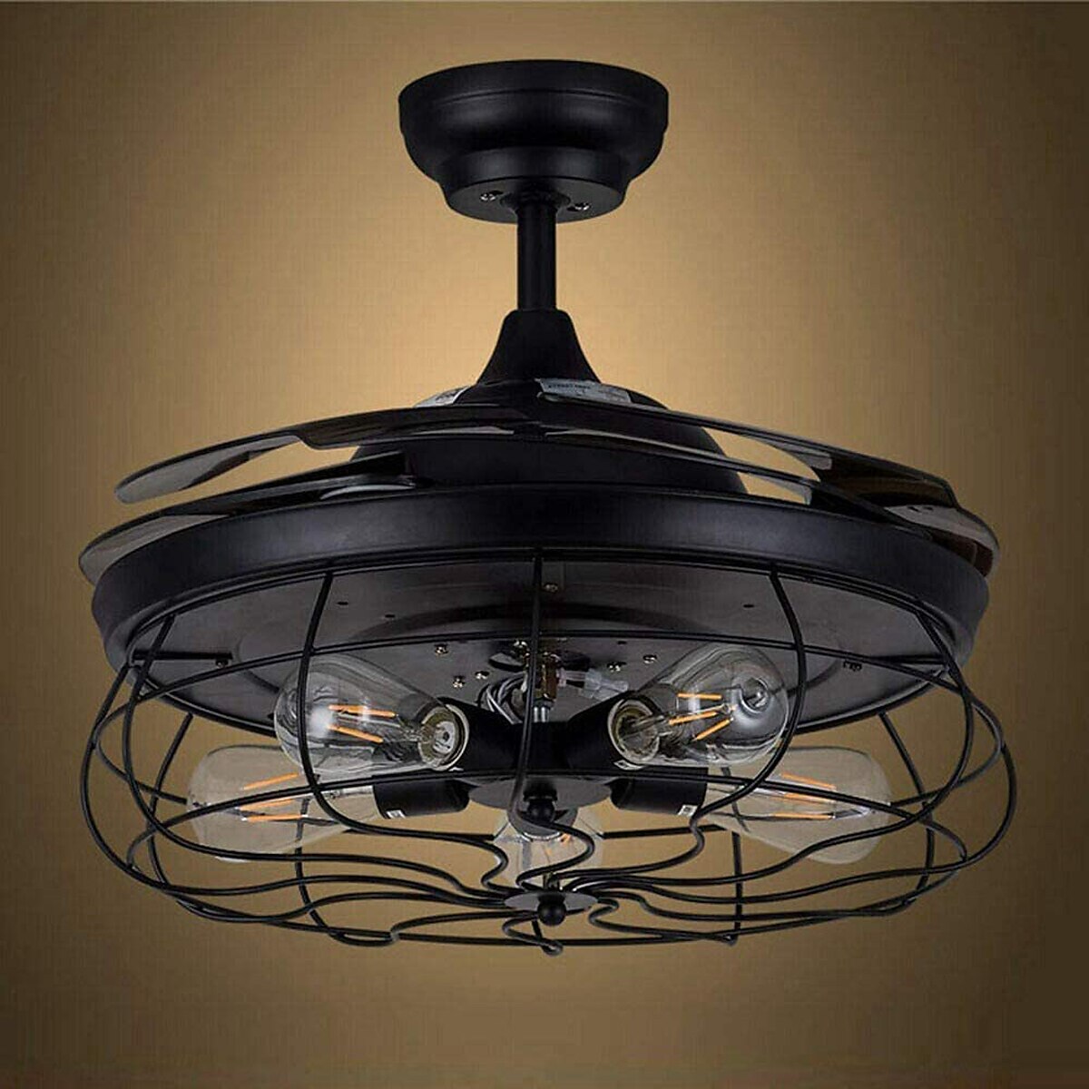 ventilatore da soffitto con luci-ventilatore da soffitto industriale da 42" con pale retrattili, plafoniera a gabbia vintage con controllo a 3/6 velocità con telecomando per cucina, sala da pranzo, soggiorno e26 nero del 2025 a $287.89 –P11