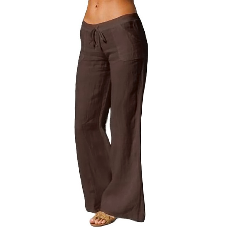 Women's Wide Leg Pants Trousers Baggy Cotton Faux Linen Plain