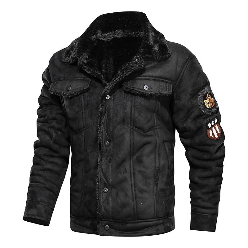 Męskie Bomberka Skórzana kurtka Zima Regularny Solidne kolory Codzienny Codzienny Czarny Brązowy Khaki 2025 - $12.99 –P7