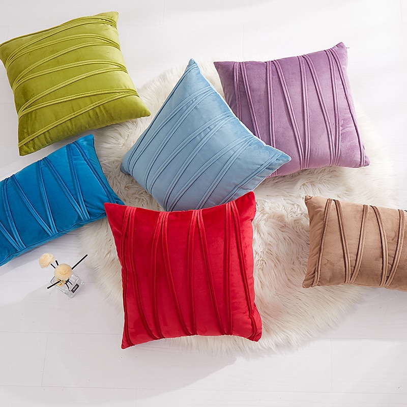 almohadas decorativas fundas de almohada de terciopelo grueso funda de cojín de sofá a cuadros a rayas 3d cojín al aire libre fundas de almohada de patio para jardín sofá de banco de granja rosa azul 2025 - $13.99 –P12