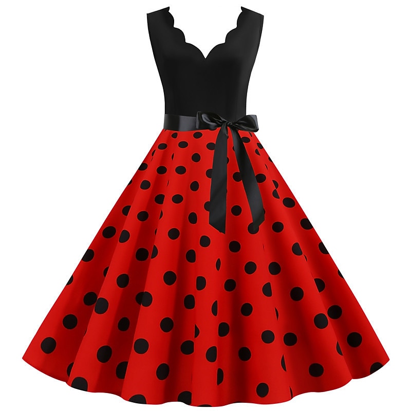 white christmas dresses A-Line Cocktail Black Dress 1950s Dress Christmas Red Green Dress Fall –  JiMiss Dresses main image 1
