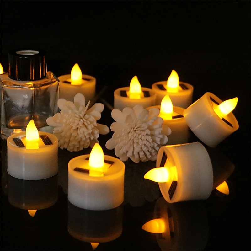 6/12 pièces bougies solaires sans flamme led fausses bougies chauffe-plat scintillantes décoration de jardin extérieur lumière décoration de fête de mariage romantique éclairage 6x 12x de 2025 ? $21.99 –P9