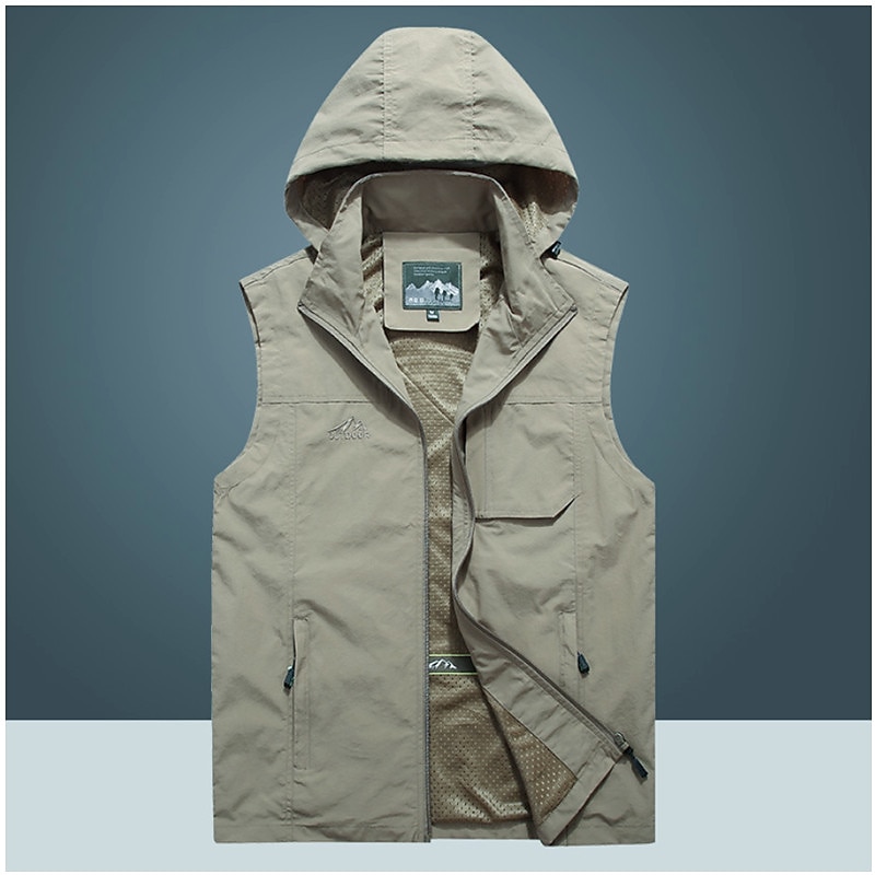Hombre Chaleco de pesca Chaleco para senderismo Sin Mangas Chaqueta Abrigo Camiseta Al aire libre Transpirable Secado rápido Resistente a los UV Multi bolsillo Bolsillo Básico POLY Negro Verde 2025 - $47.99 –P4