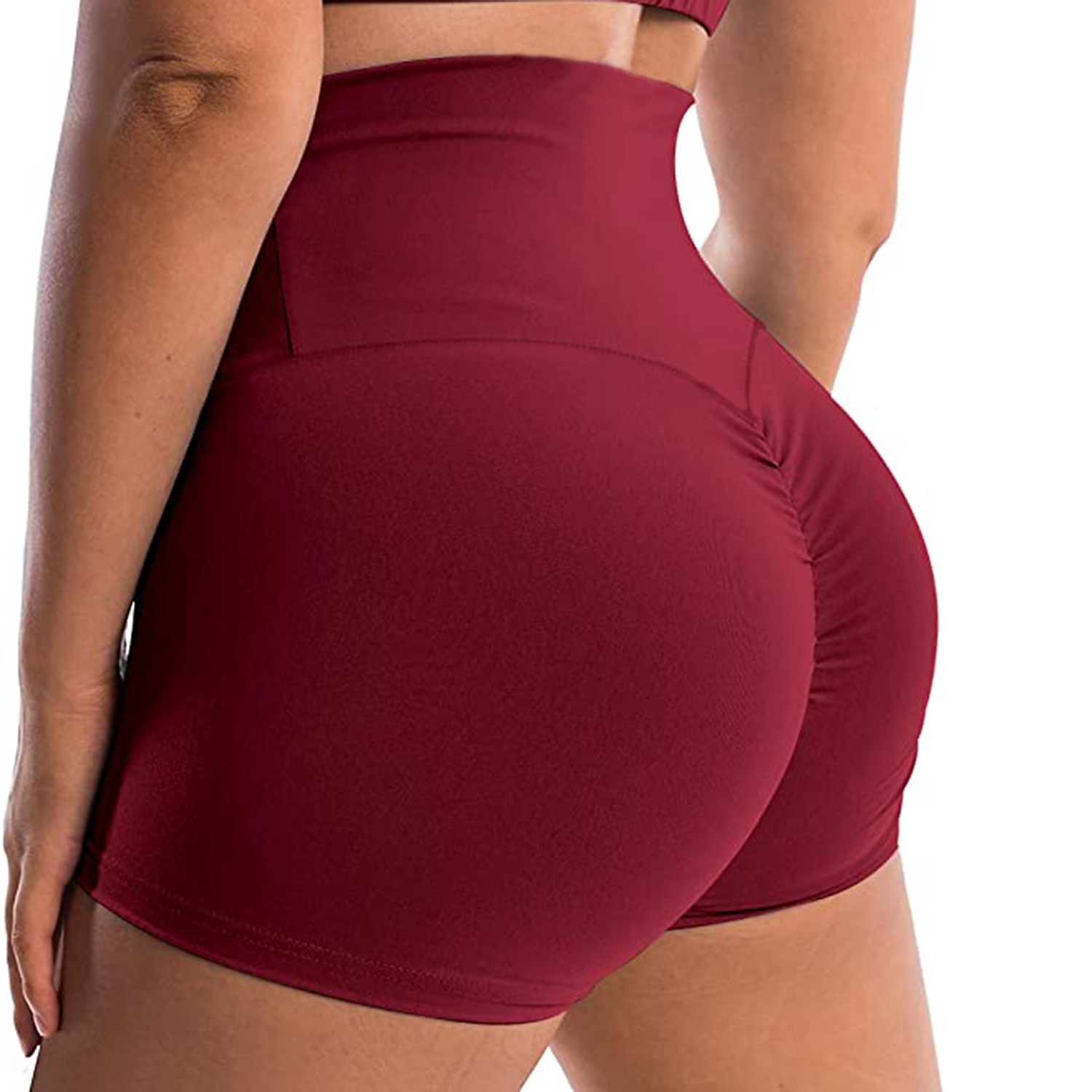 Women's High Waist Yoga Shorts Scrunch Butt Shorts Bottoms Tummy Control  Butt Lift Quick Dry Solid Color Violet Pink Burgundy Spandex Yoga Fitness  Gym
