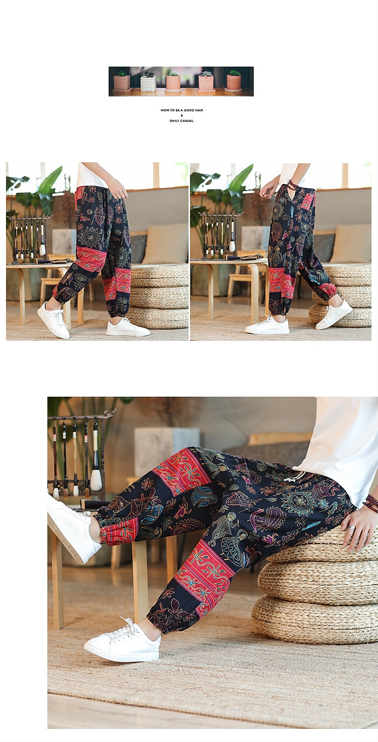 Homens Harém Solto Calças Calça verão Calças largas Com Cordão Clássico Folgado Gráfico Animal Estampas Abstratas Exterior Mimolet Casa Diário à moda Estilo Clássico Ajuste Largo Preto Amarelo de 2025 por $32.99 –P5
