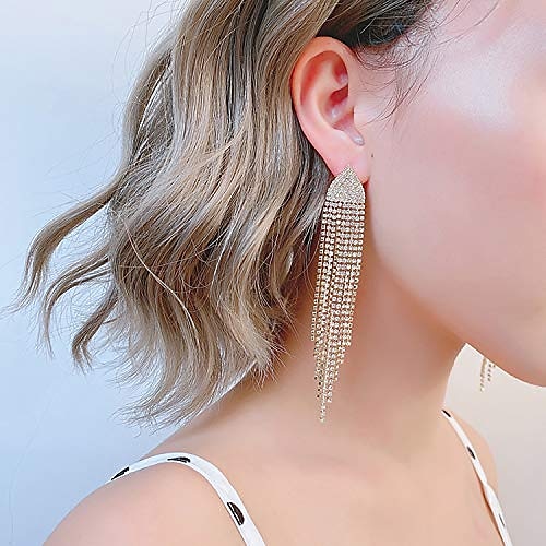 gbahfy dlouhé třásně velké drahokamu kovový řetízek střapce visací náušnice pro ženy dívky, velké bling krystal drahokamu lustr drop náušnice (ong střapec drahokamu velké náušnice-zlato) 2025 - $3.49 –P2